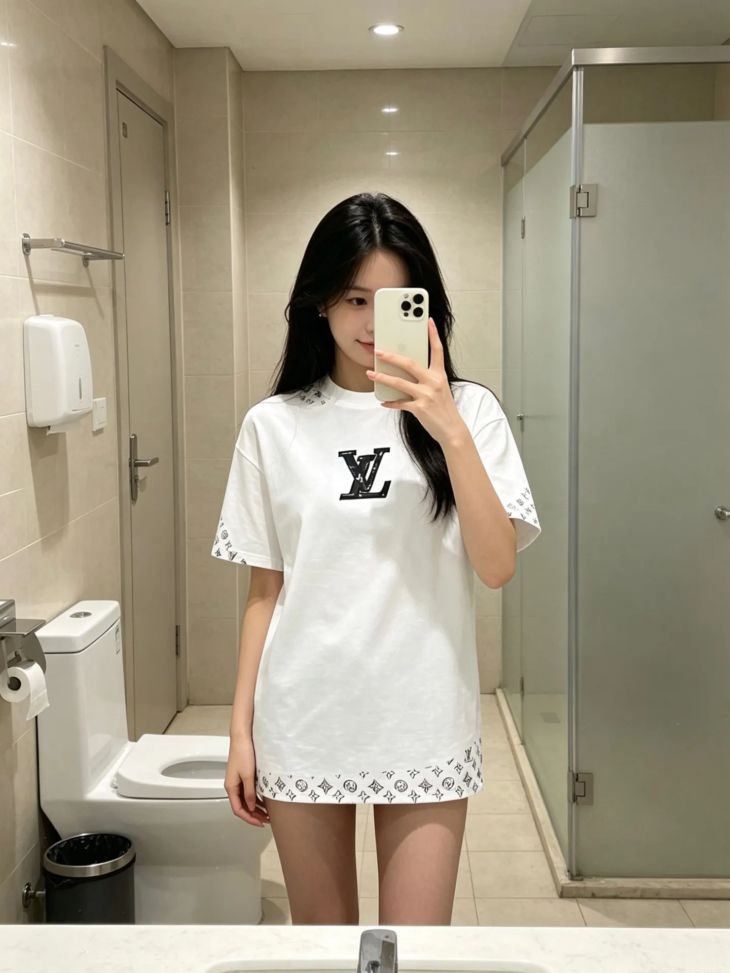 Louis Vuitton/Louis Vuitton leather logo embroidered short sleeves